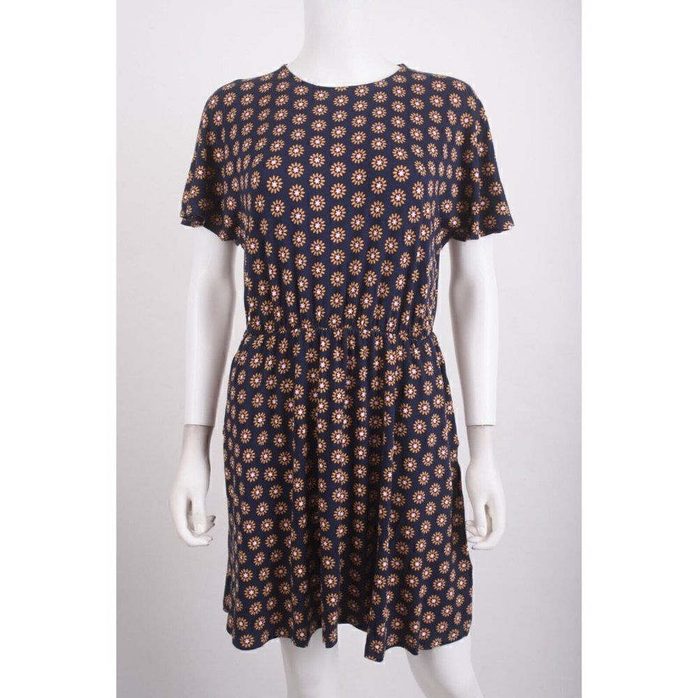 Boden Womens Flutter Sleeve Jersey Dress UK 14P US 10P Navy blue Floral NWT